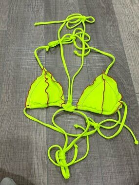 Neon Lime Ruffle Edge Triangle Bikini Top - Unbranded